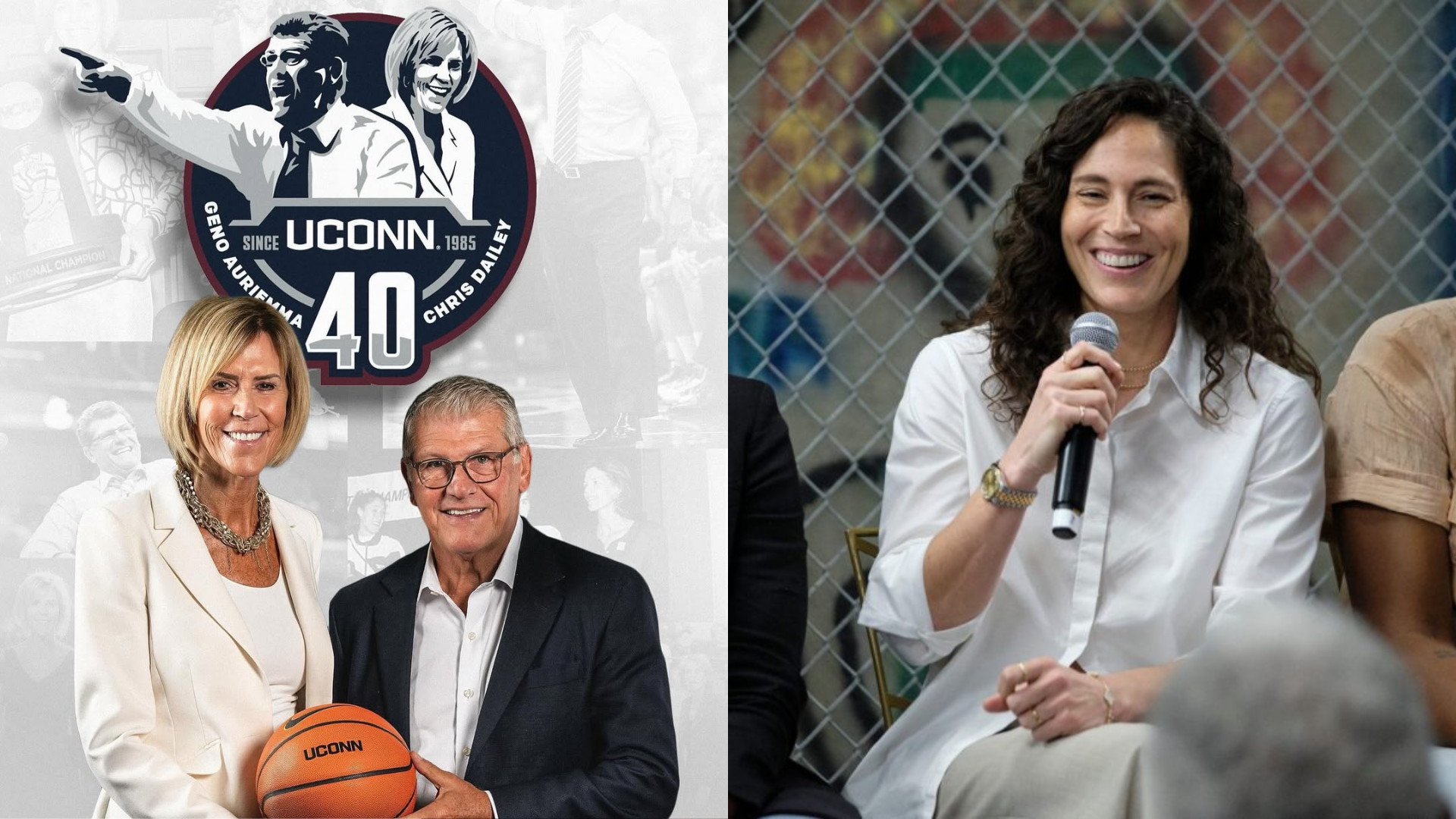 Chris Dailey, Geno Auriemma and Sue Bird. - Source: Imagn, @uconnwbb on Instagram