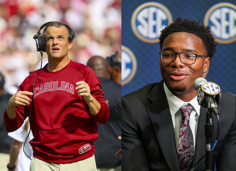Shane Beamer and LaNorris Sellers (source: Imagn)