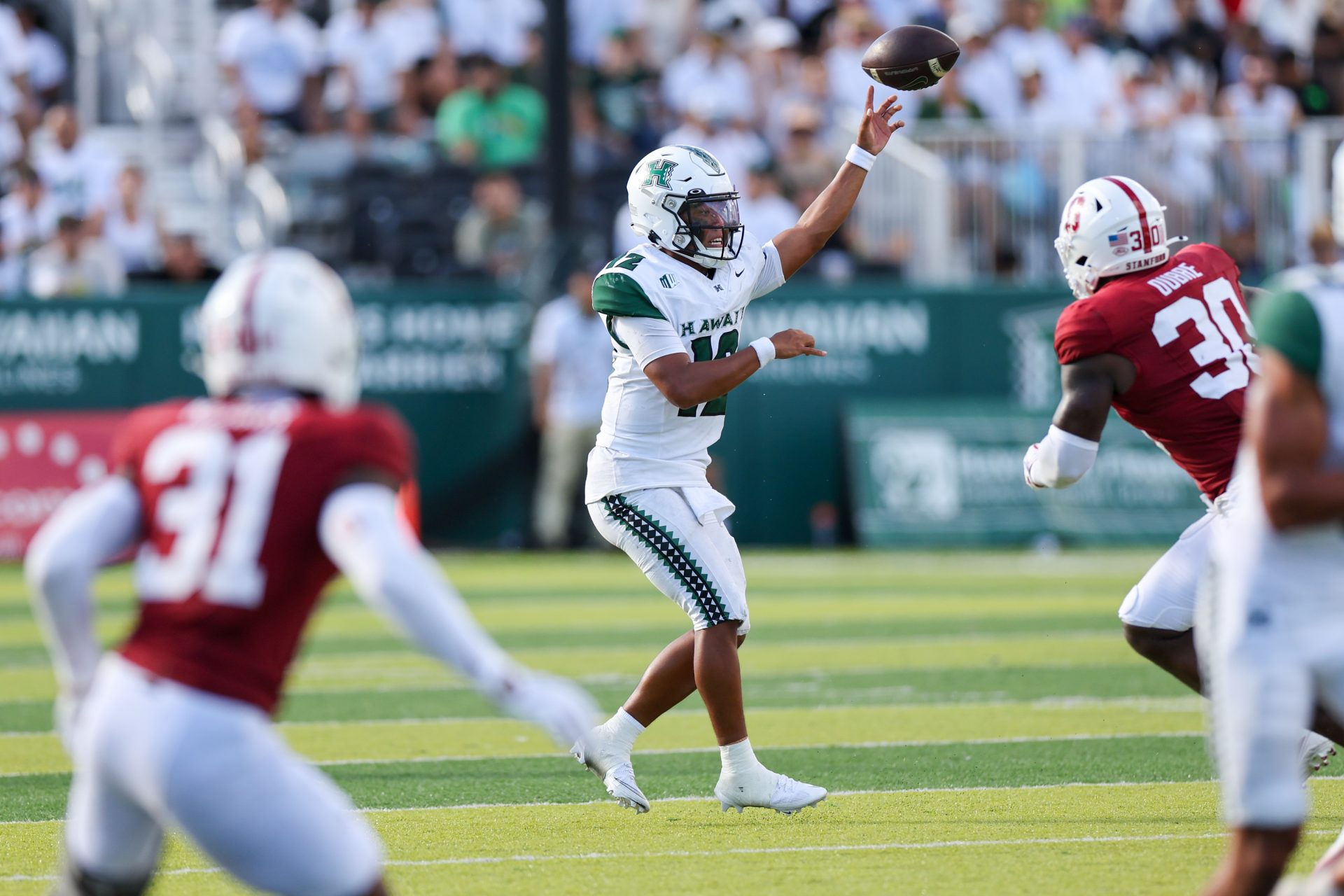 QB Micah Alejado keyed an impressive comeback win for Hawaii over Stanford. (Photo Credit: IMAGN)