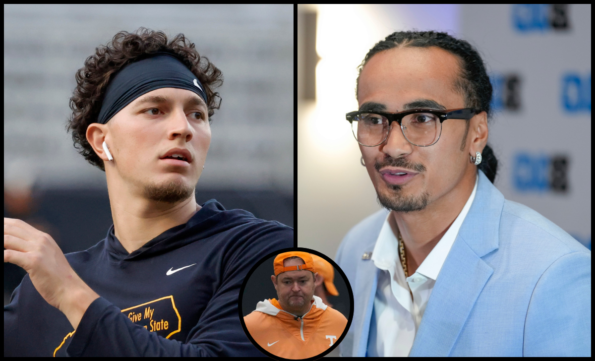 Joey Aguilar [L] | Nico Iamaleava [R] | Josh Heupel [Inset] (Credits: Imagn)