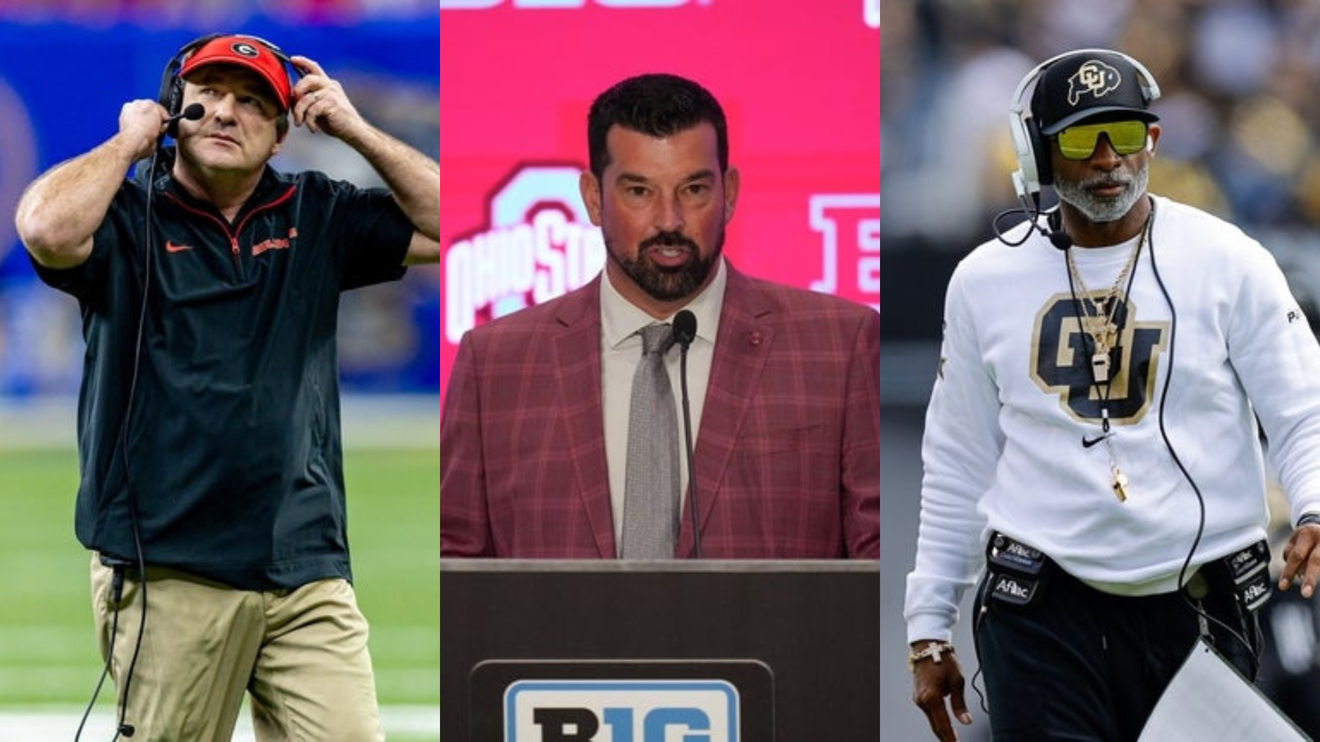 Georgia coach Kirby Smart, Ohio State coach Ryan Day and Colorado coach Deion Sanders. Source: Imagn (Stephen Lew, Lucas Peltier, Isaiah J. Downing)