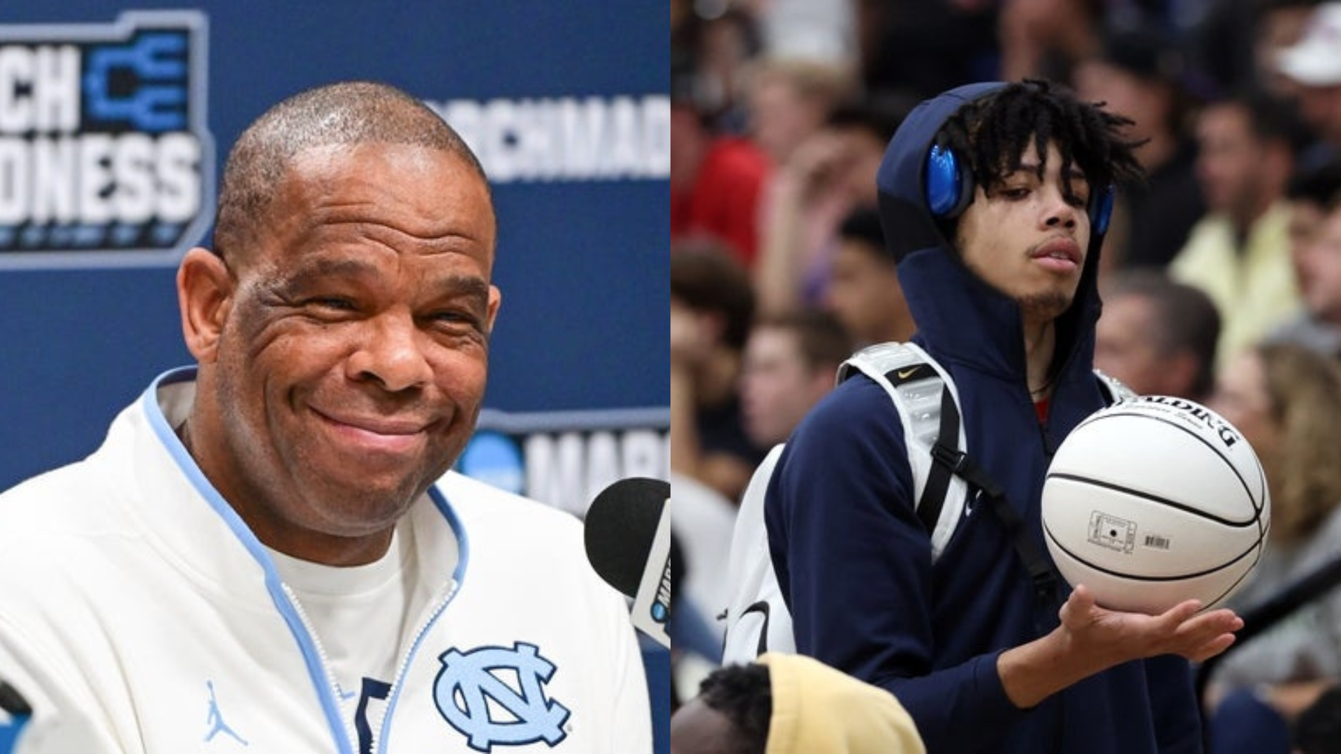 UNC head coach Hubert Davis and Tyran Stokes. Source: Imagn (Benny Sieu, Mark J. Rebilas)