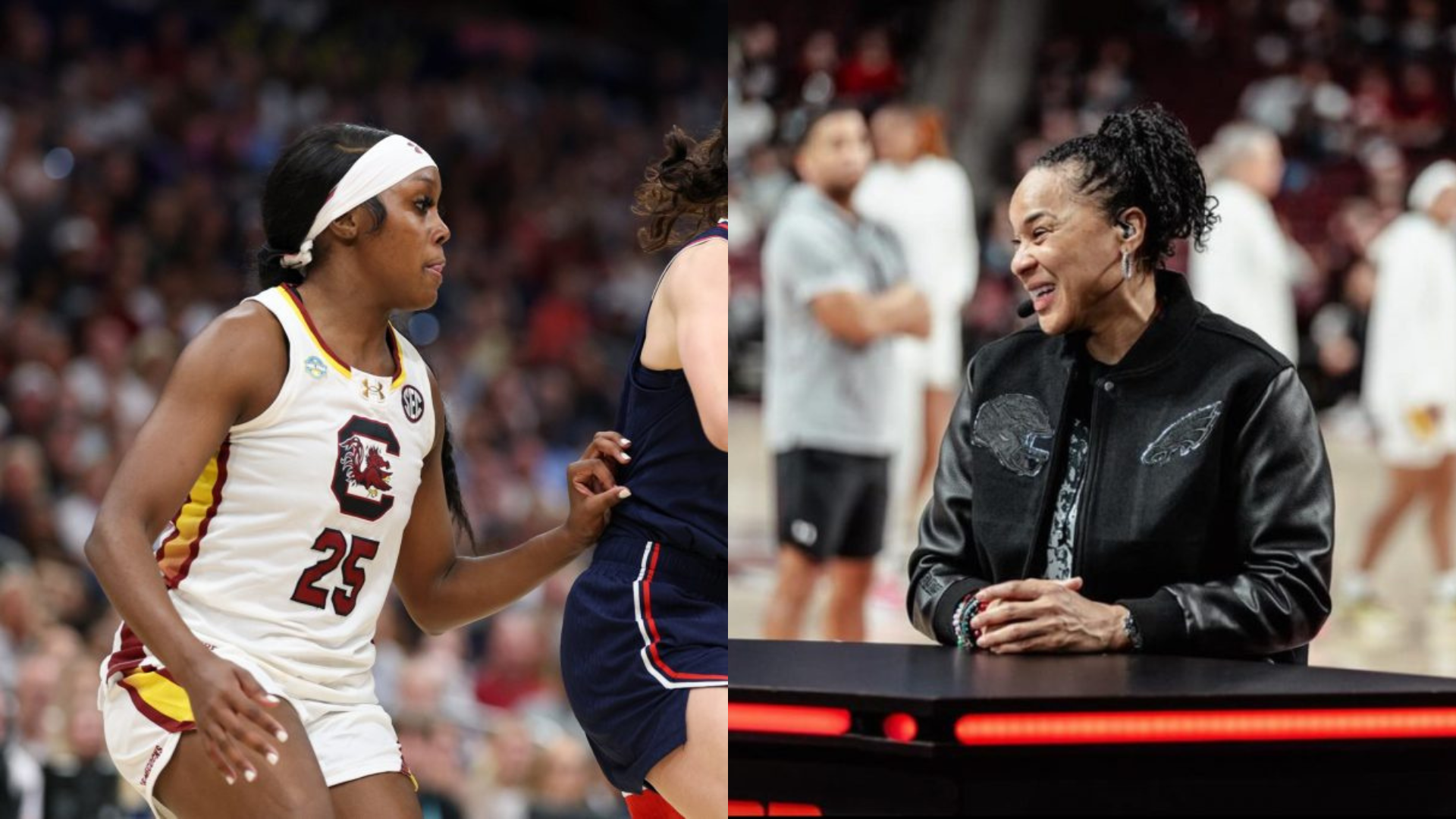 Raven Johnson and Dawn Staley. - Source: Imagn