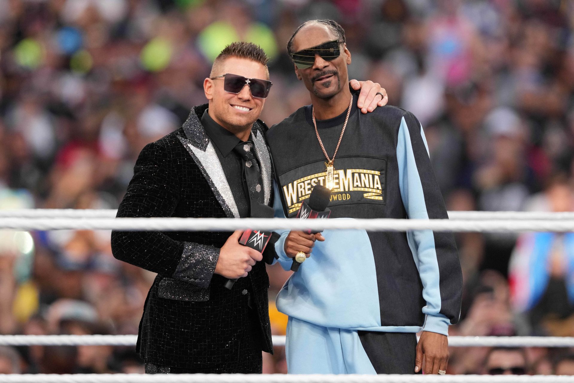 The Miz (left) and Snoop Dogg during Wrestlemania Night 1 at SoFi Stadium.