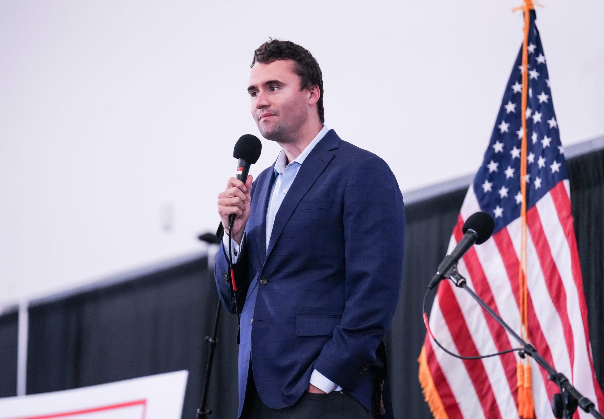 Conservative host Charlie Kirk speaks Monday morning before senate candidate Nate Morris is introduced for a rally in Shepherdsville, Kentucky. June 30, 2025