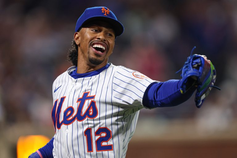 New York Mets shortstop Francisco Lindor (12) reacts during the sixth inning against the San Diego Padres at Citi Field.