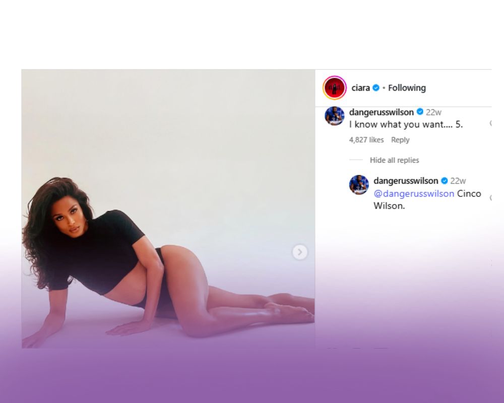 Russell Wilson Sets One Condition for Ciara on Baby No. 5 Just Before Giants Season OpenerBy Namish Monga Sep 2, 2025 | 8:04 PM IST feature-image via Imago The arc of a football, spinning against a stadium sky, has defined Russell Wilson’s career. It’s that majestic, high-arcing “moonball” that has floated him to a Super Bowl title and a 99.8 career passer rating, ranking him 4th all-time among QBs with 1,500+ attempts. But these days, the New York Giants‘ new quarterback is lofting a different kind of Hail Mary, one aimed squarely at his wife, global superstar Ciara. And this play call is his most audacious yet: A full-court press for baby number five. It all unfolded in the comments section. As Ciara promoted her new single on” Low” (in collaboration with Tanzanian music legend Diamond Platnumz) with a fierce caption—“Slim waist pretty face get behind me 💃😏”—her biggest fan slid into the DMs with a counter-proposal with a condition. Expand Post Wilson, ever the strategist, commented, “❤️this Global Hit with #LOW ..Then Cinco… sounds like a plan. Agree? @Ciara”. He wasn’t talking about a football. ‘Cinco’ is the name he’s chosen for a future son, a campaign he’s been waging since at least October. He’s even asked about wallpaper choices for the nursery. Ciara, a powerhouse balancing music, business, and motherhood to their four kids, has been a good sport but firm, joking, “Someone come take my husband’s phone please,” after one of his many hints. She’s navigating postpartum life after welcoming Amora in December ‘23, even sharing her journey of “Trying to lose 70 lbs post baby… and running my businesses.” Her stance is clear: “I look forward to the next baby when the time is right.” But for Wilson, the time is now, and his condition is set: he’s ready for Cinco, and of course, Low is going to be a hit. What about his plan for the Giants?