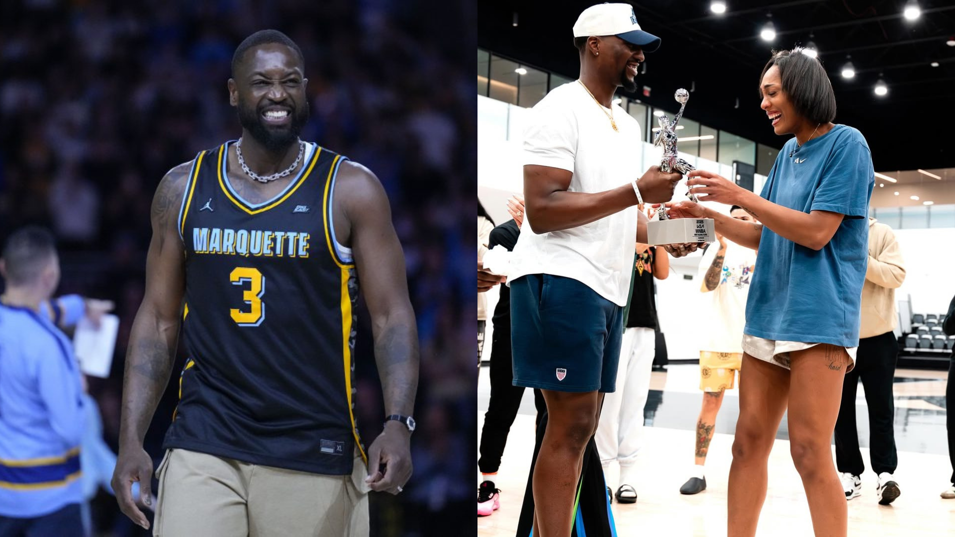 Dwyane Wade, Bam Adebayo and A'ja Wilson. - Source: Imagn, https://www.instagram.com/p/DO3uFtkEXC5/?img_index=1