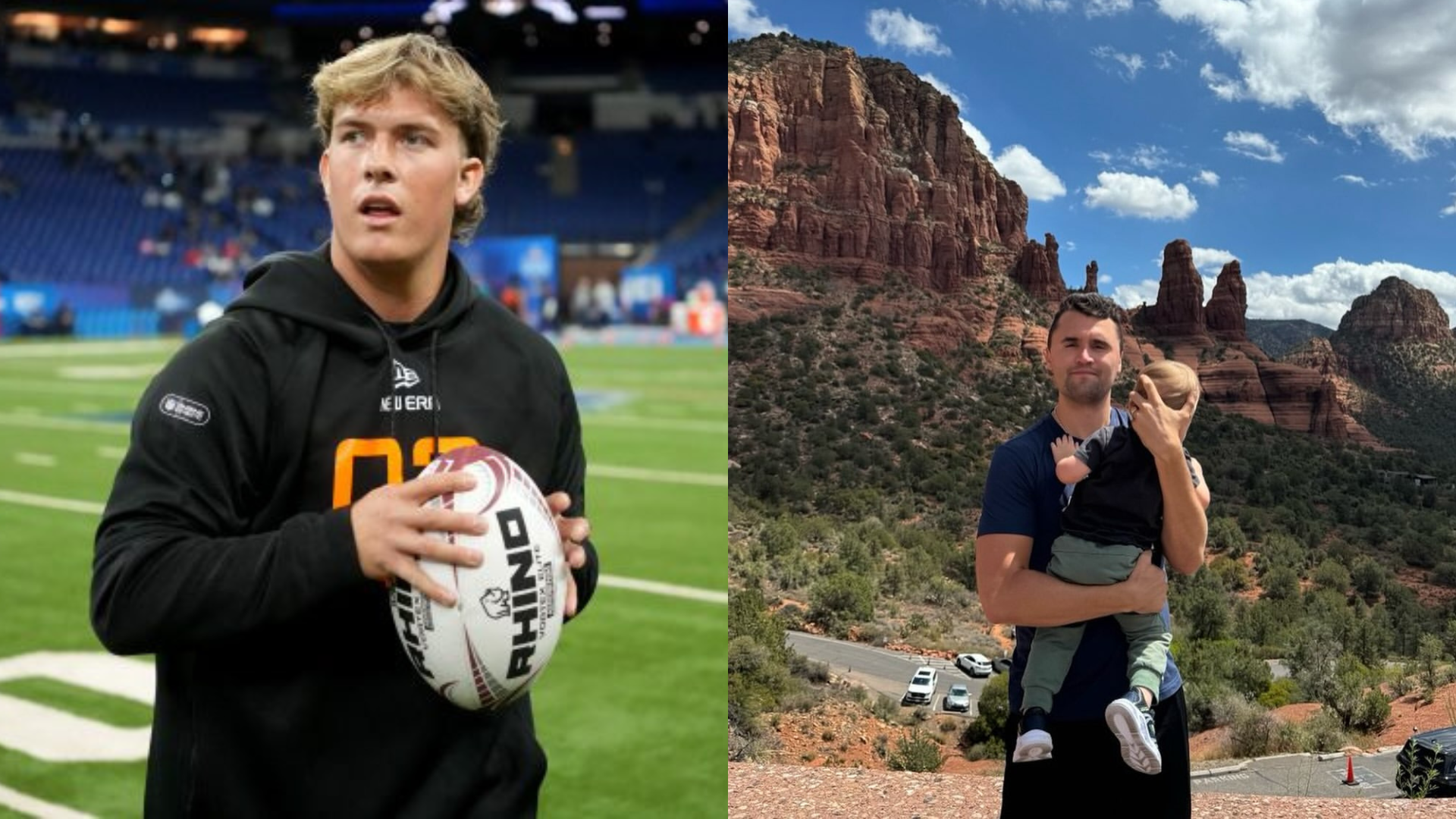 Jaxson Dart and Charlie Kirk. - Source: Imagn, https://www.instagram.com/p/DOEb5O-AZFB/?hl=en
