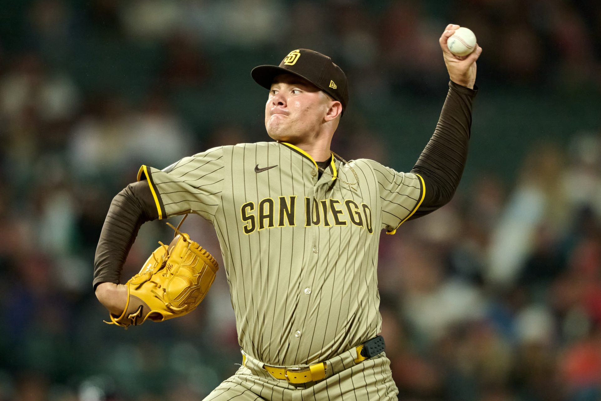 San Diego Padres pitcher Adrian Morejon (50) throws a pitch against the San Francisco Giants during the eighth inning at Oracle Park.