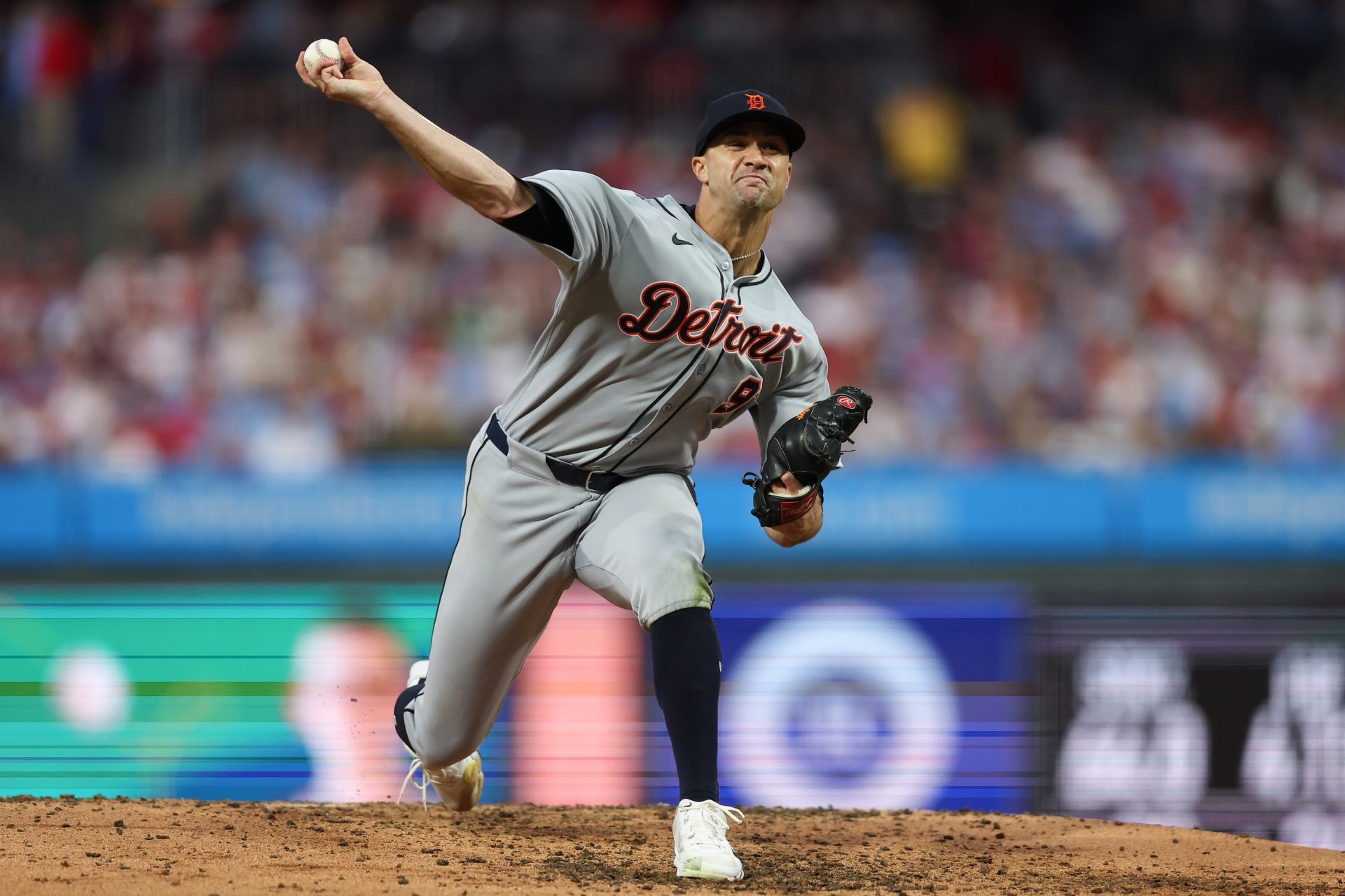 Detroit Tigers pitcher Jack Flaherty (9) throws a pitch during the fourth inning against the Philadelphia Phillies at Citizens Bank Park.