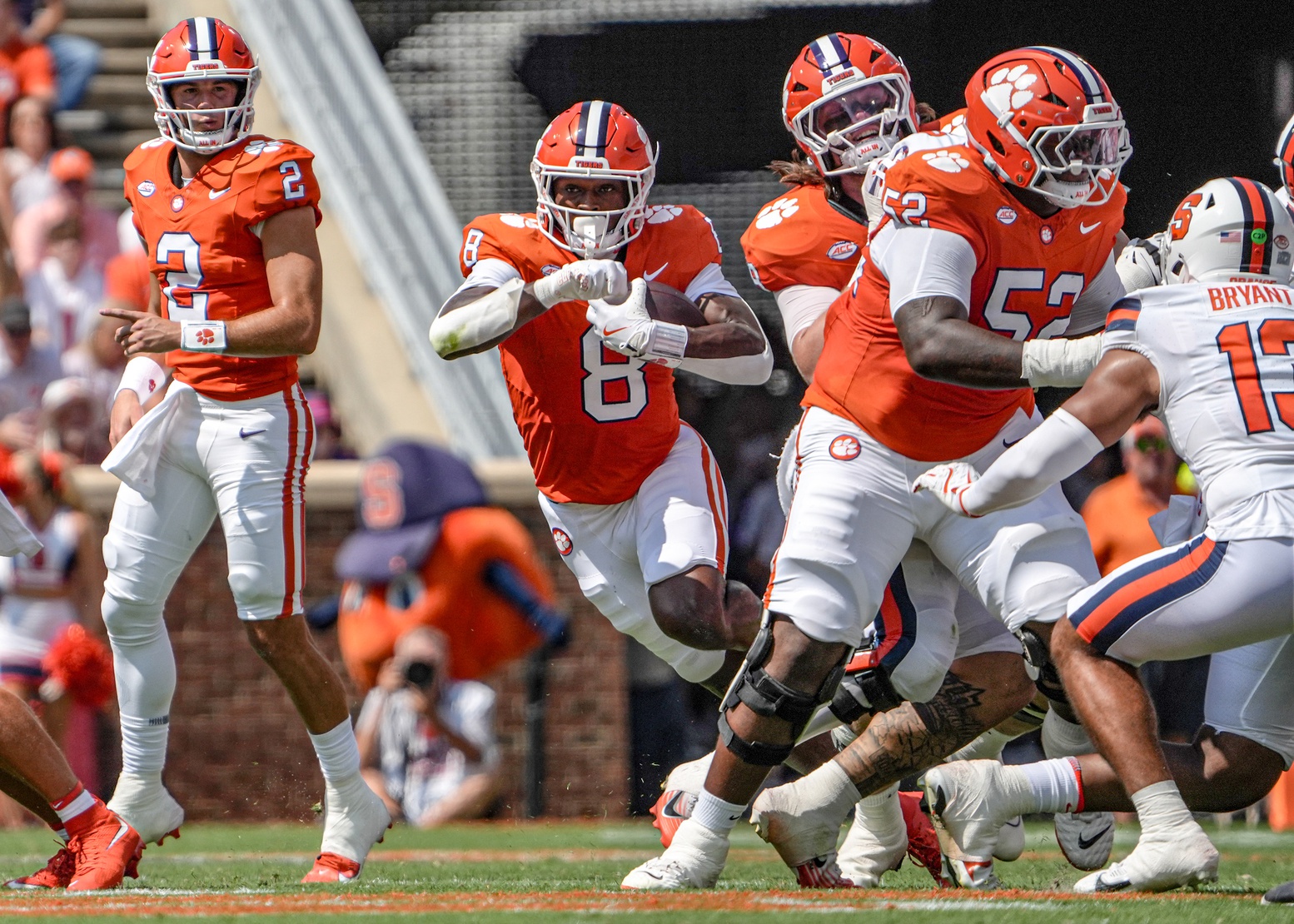 Clemson Tigers running back Adam Randall (8) runs the ball against the Syracuse Orange during the first quarter at Memorial Stadium.