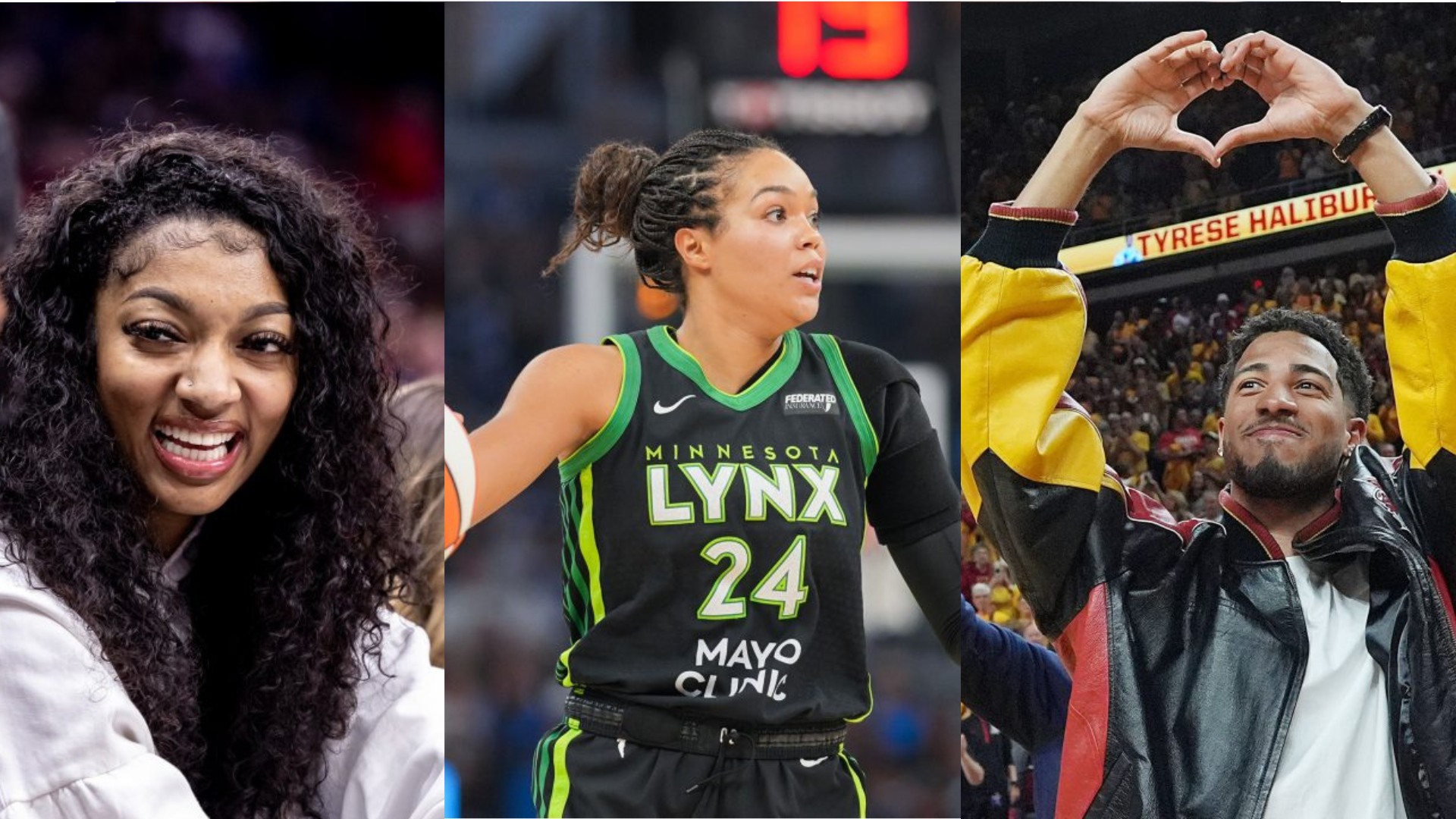 Angel Reese, Napheesa Collier and Tyrese Haliburton. - Source: Imagn