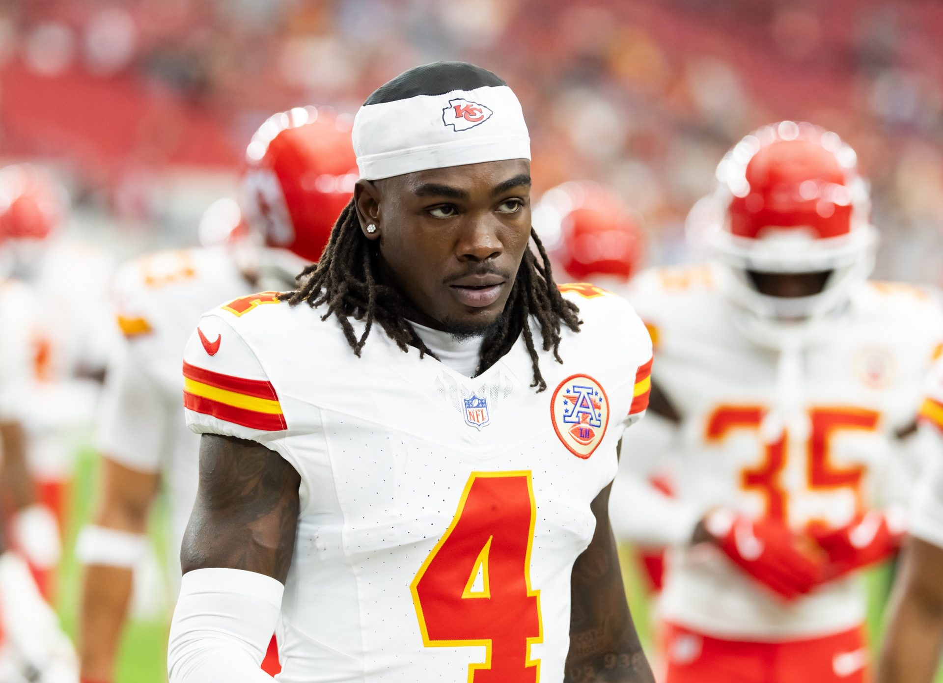 Kansas City Chiefs wide receiver Rashee Rice (4) against the Arizona Cardinals during a preseason NFL game at State Farm Stadium.