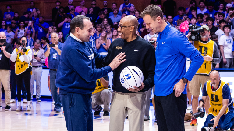 Mike Krzyzewski, Jon Scheyer and Johnny Dawkins. - Source: @DukeMBB on X/Twitter