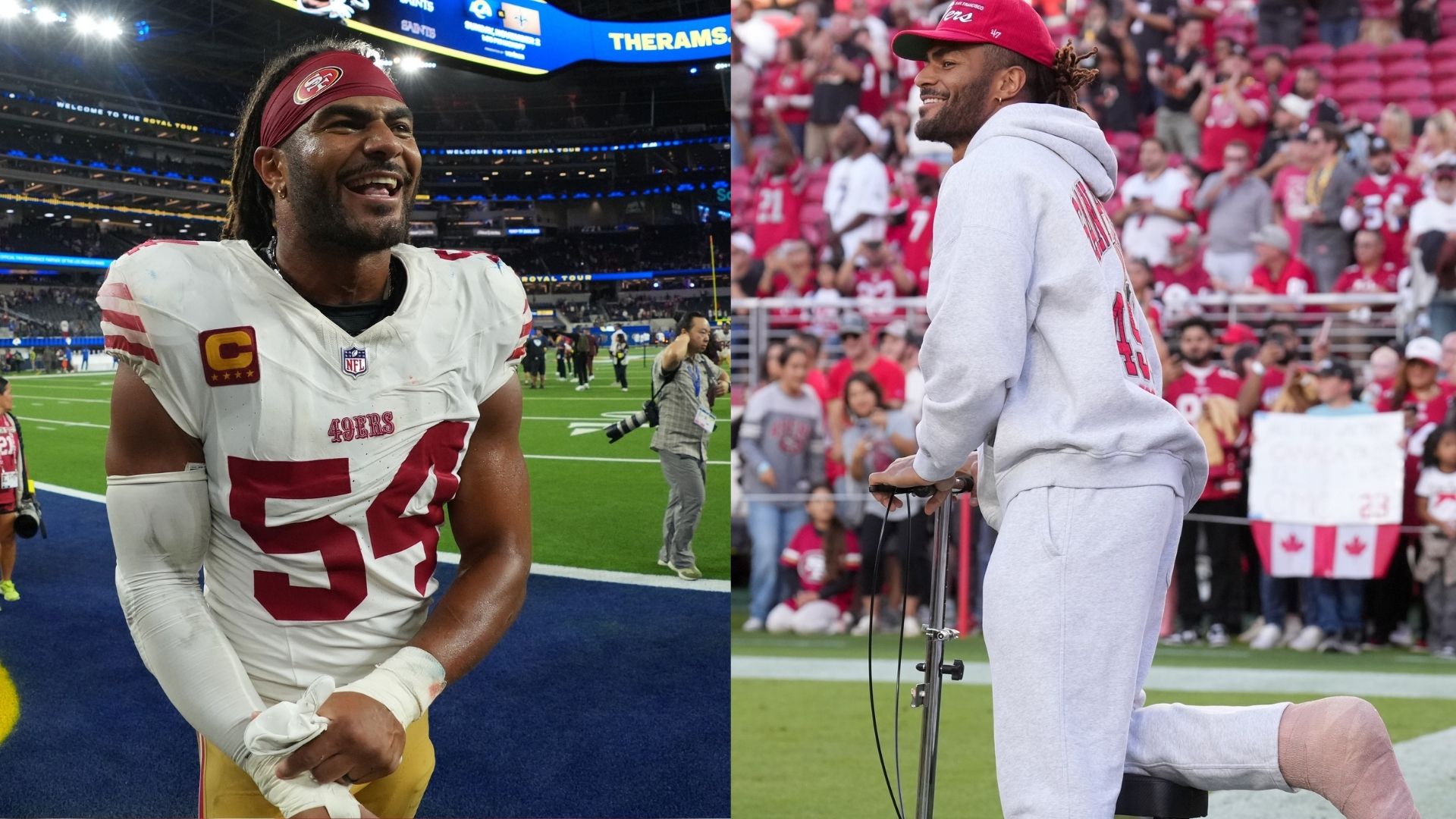 Days After Season Ending Injury, Fred Warner and Wife Sydney Attend ‘Emotional’ 49ers Game Against Falcons in Week 7