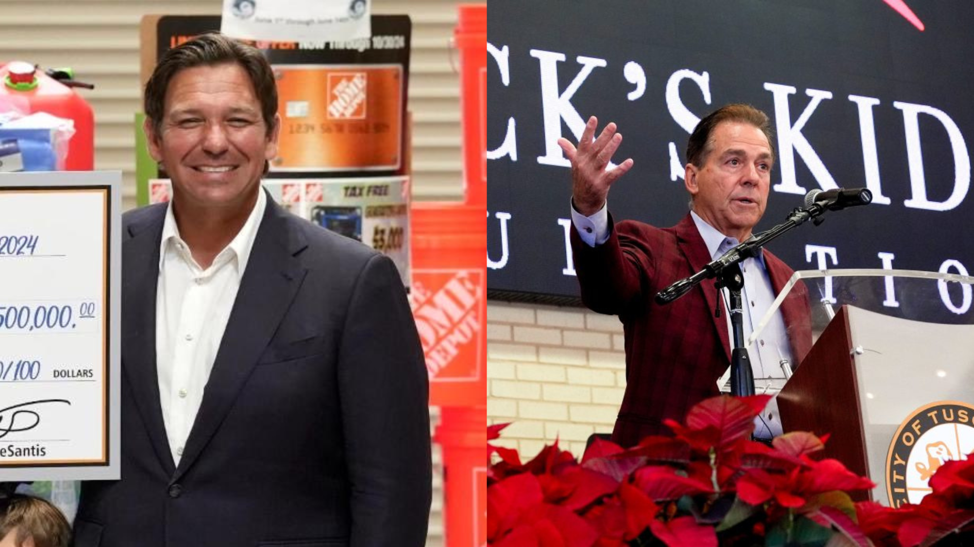 Ron DeSantis and Nick Saban. - Source: Imagn, @RonDeSantis on X/Twitter