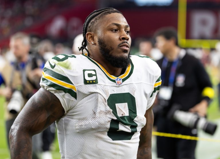 Green Bay Packers running back Josh Jacobs (8) against the Arizona Cardinals at State Farm Stadium.