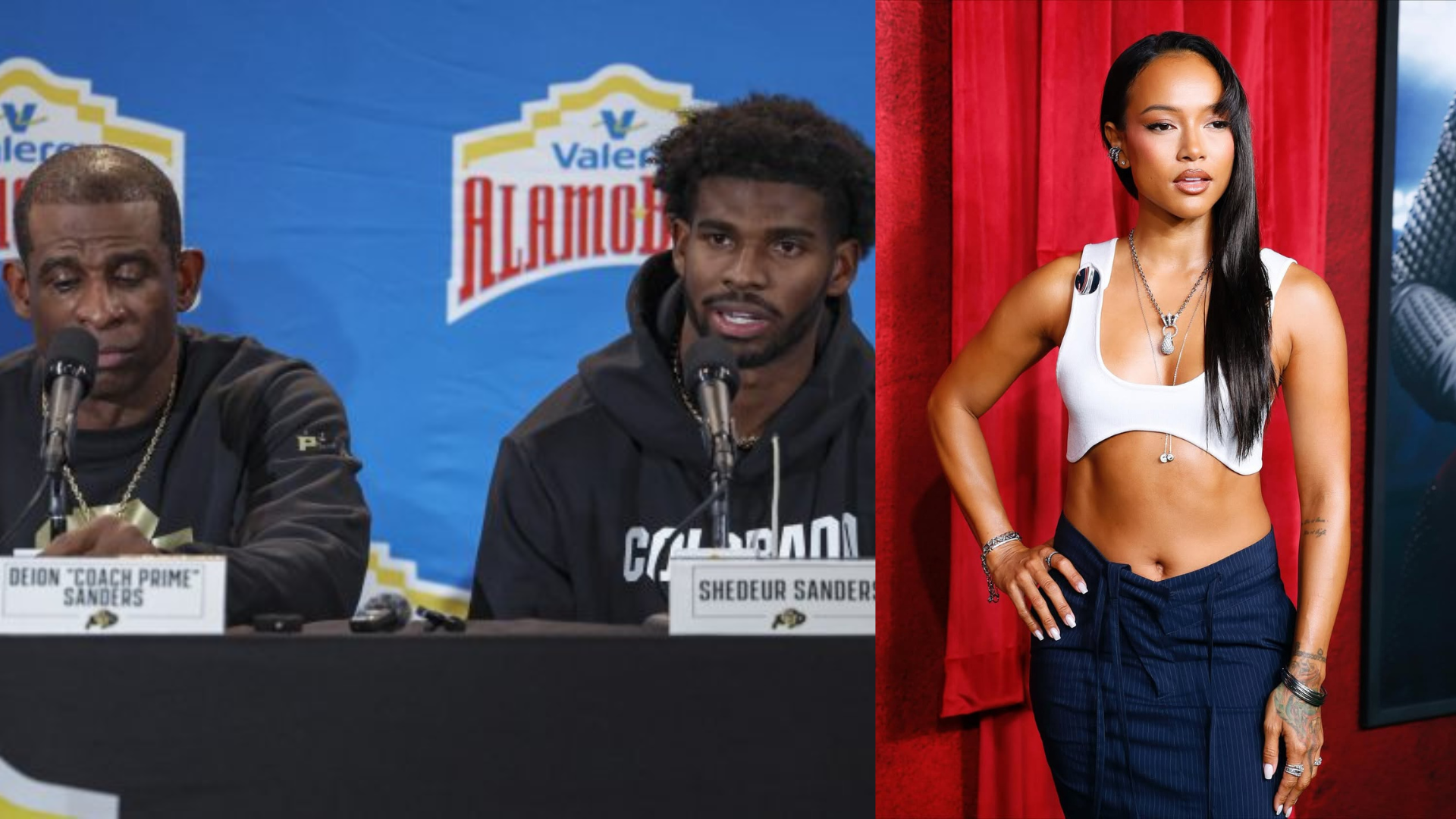 Deion and Shedeur Sanders, Karrueche Tran. - Source: Imagn, https://www.instagram.com/p/DOyjDtmjXSb/?hl=en&img_index=4