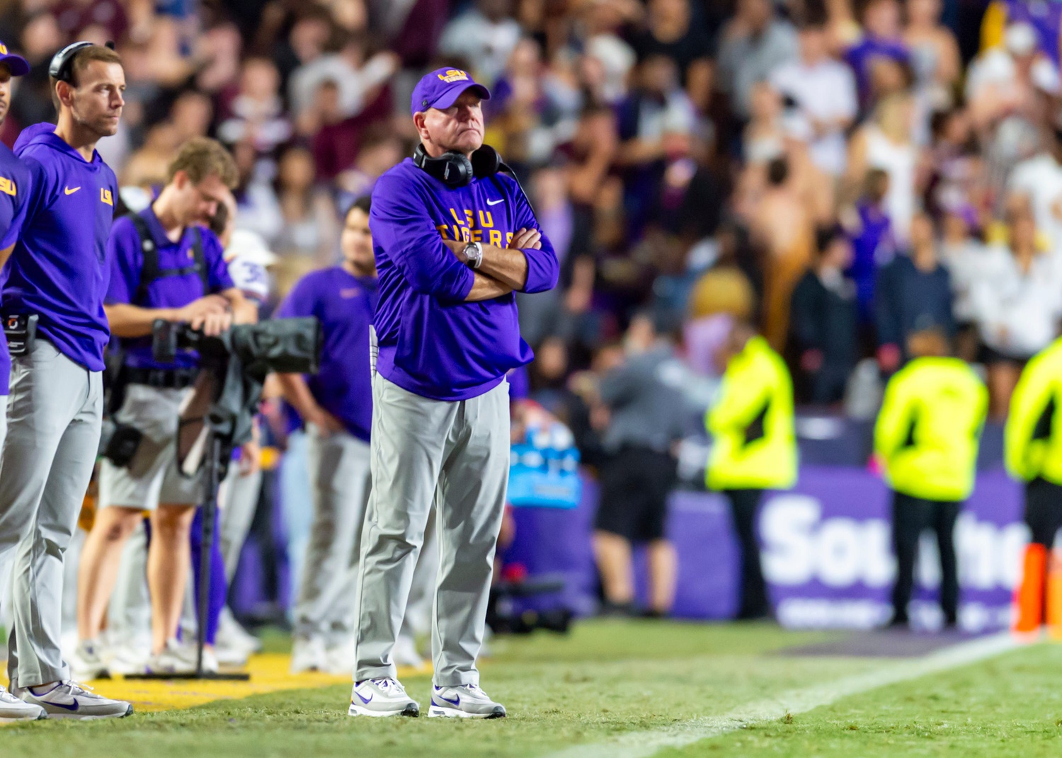 Tigers Head Coach Brian Kelly, LSU Tigers take on the Texas A&M Aggies. October 25, 2025; Baton Rouge, Louisiana, USA; at Tiger Stadium. Saturday, Oct. 25, 2025.
