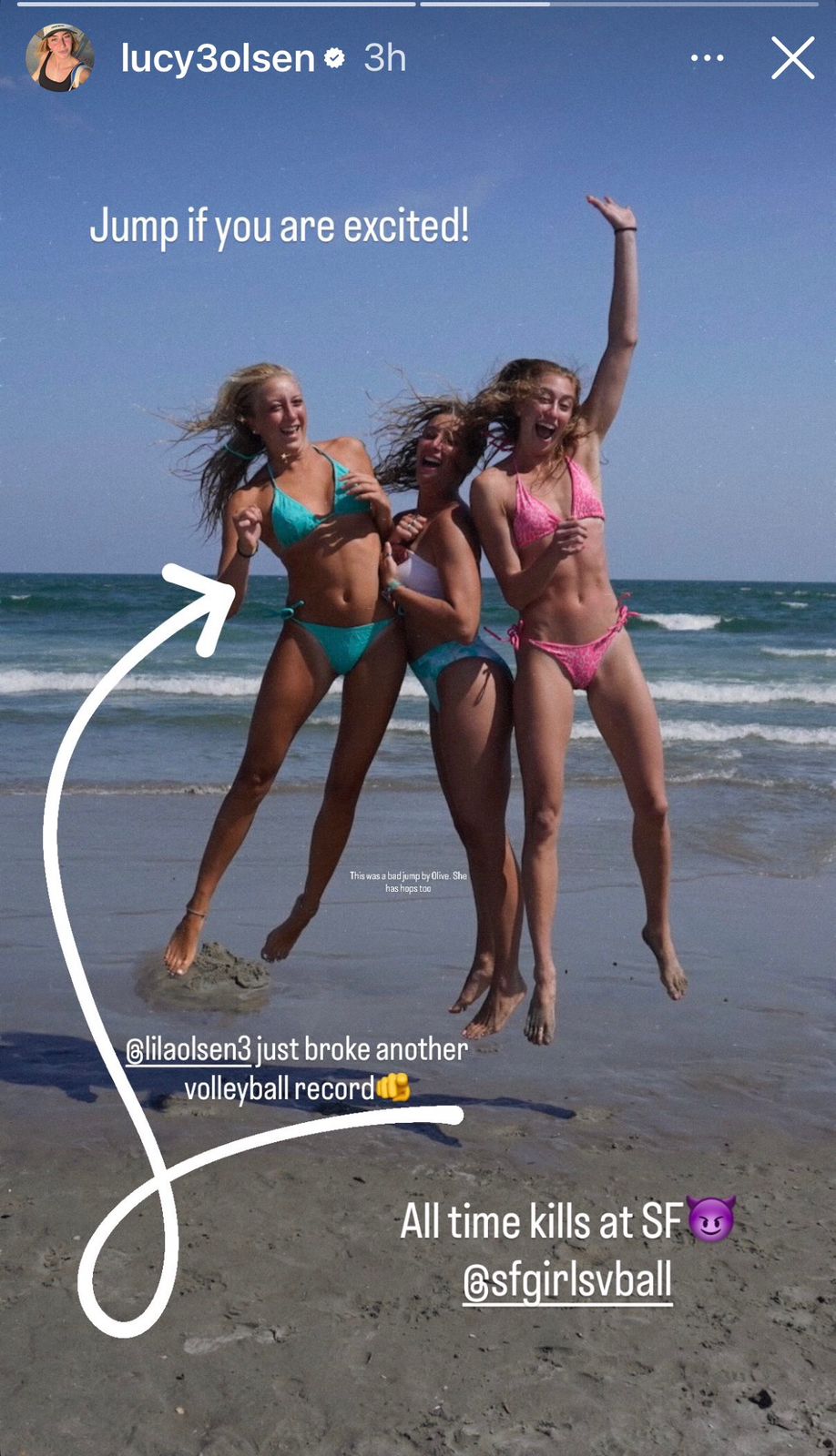 Lucy Olsen with friends on the beach