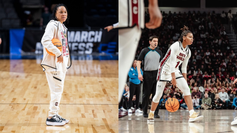 Dawn Staley and Maddy McDaniel. - Source: Imagn, https://www.instagram.com/p/DD-pyyjuG3l/?hl=en&img_index=2
