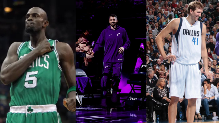 Kevin Garnett, Kevin Love and Dirk Nowitzki. - Source: Imagn, @kevinlove & @swish41 on Instagram