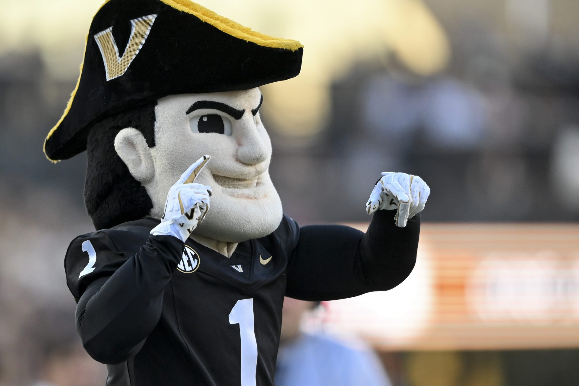 Vanderbilt Commodores mascot Mr Commodore against the Charleston Southern Buccaneers during the first half at FirstBank Stadium.