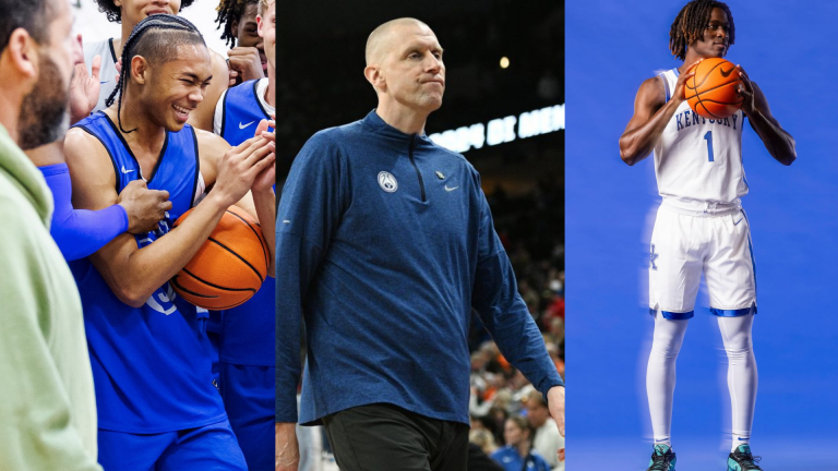 Mark Pope, Jaland Lowe and Denzel Aberdeen. - Source: Imagn, @1wayyzel & @j15lowe on Instagram