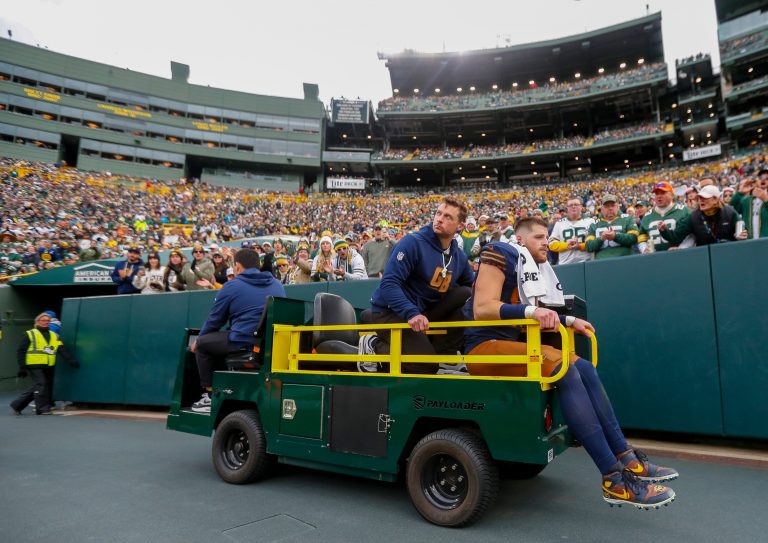 Green Bay Packers tight end Tucker Kraft is carted off the field after suffering a knee injury against the Carolina Panthers on Sunday, November 2, 2025, at Lambeau Field in Green Bay, Wis. The Panthers won the game, 16-13, on a 49-yard field goal as time expired.
Tork Mason/USA TODAY NETWORK-Wisconsin
