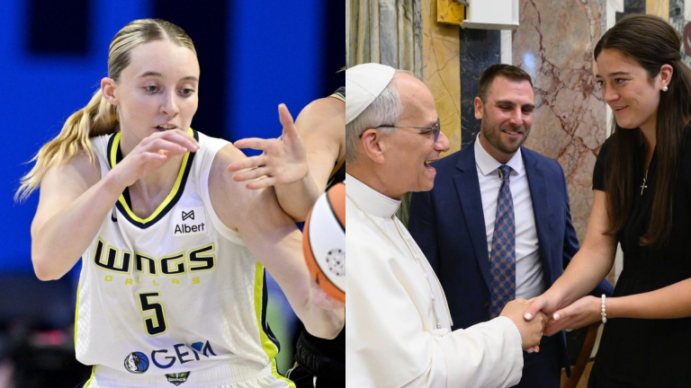 Paige Bueckers, Pope Leo XIV and Maddy Siegrist. - Source: Imagn, https://www.instagram.com/p/DPgZbymjhP7/?img_index=1