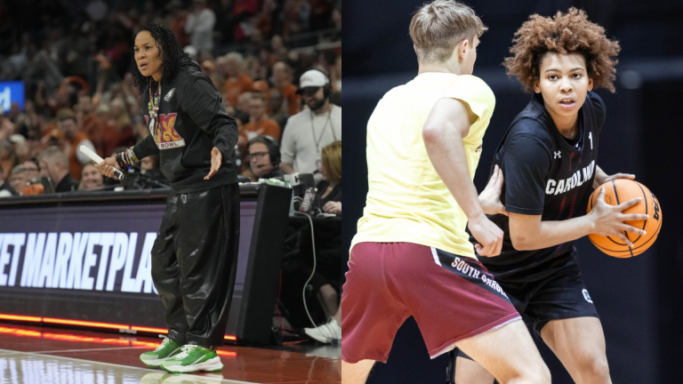 Dawn Staley and Maddy McDaniel. - Source: Imagn, https://www.instagram.com/p/DRSjc9zlNMO/?hl=en&img_index=1