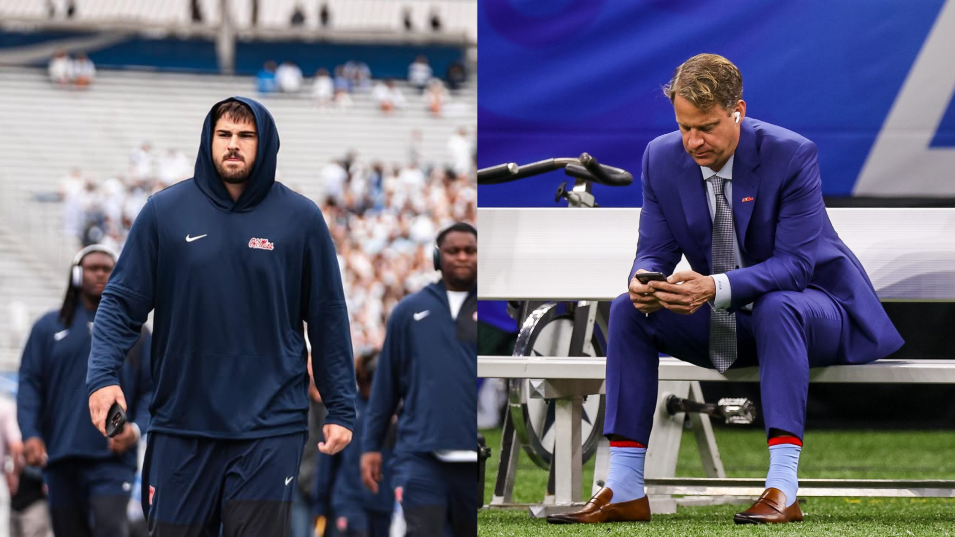 Lane Kiffin and Brycen Sanders. - Source: Imagn, https://www.instagram.com/p/DOW6eLLj3X3/?hl=en&img_index=5