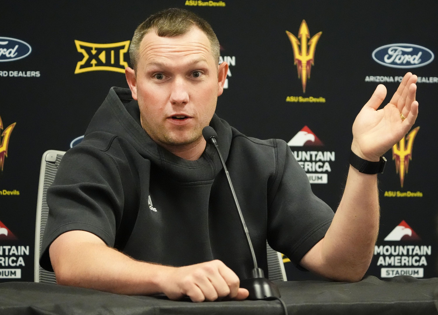 Arizona State head coach Kenny Dillingham holds a news conference on Oct. 27, 2025, in Tempe.