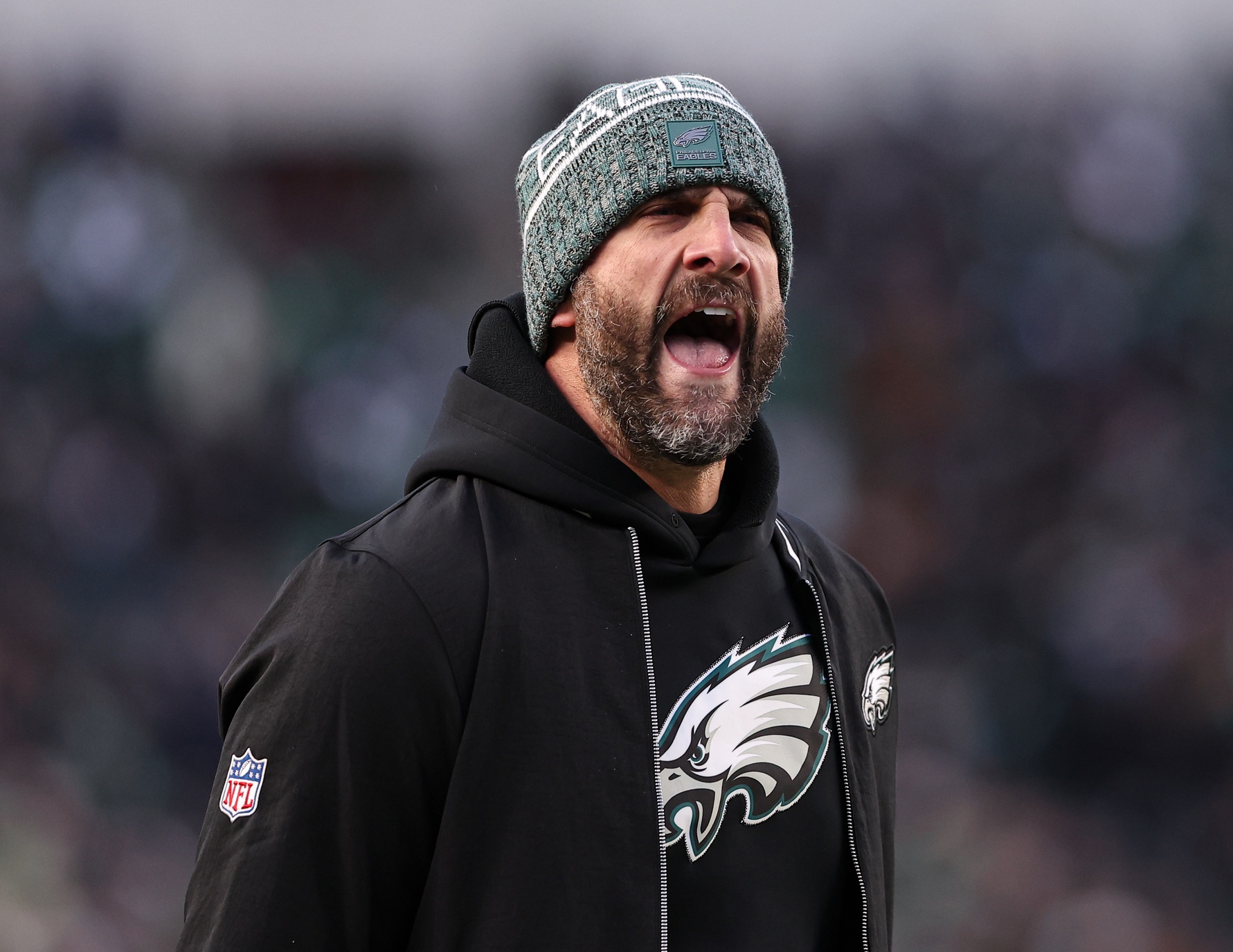Philadelphia Eagles head coach Nick Sirianni reacts to a play against the Chicago Bears at Lincoln Financial Field.