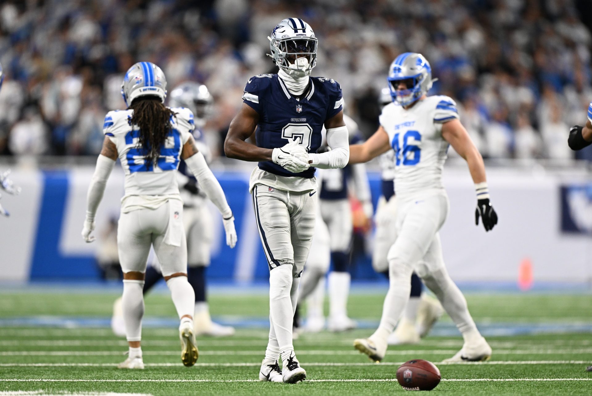 Dallas Cowboys wide receiver George Pickens (3) during the first half against the Detroit Lions at Ford Field.