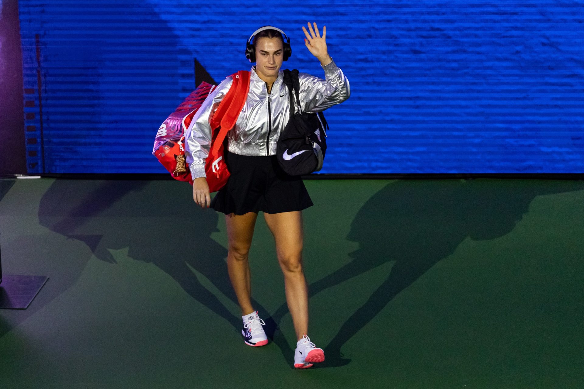 Aryna Sabalenka of Belarus in action against Jessica Pegula of the United States in the semifinal of the women’s singles at the US Open at Arthur Ashe Stadium in Billie Jean King National Tennis Center.