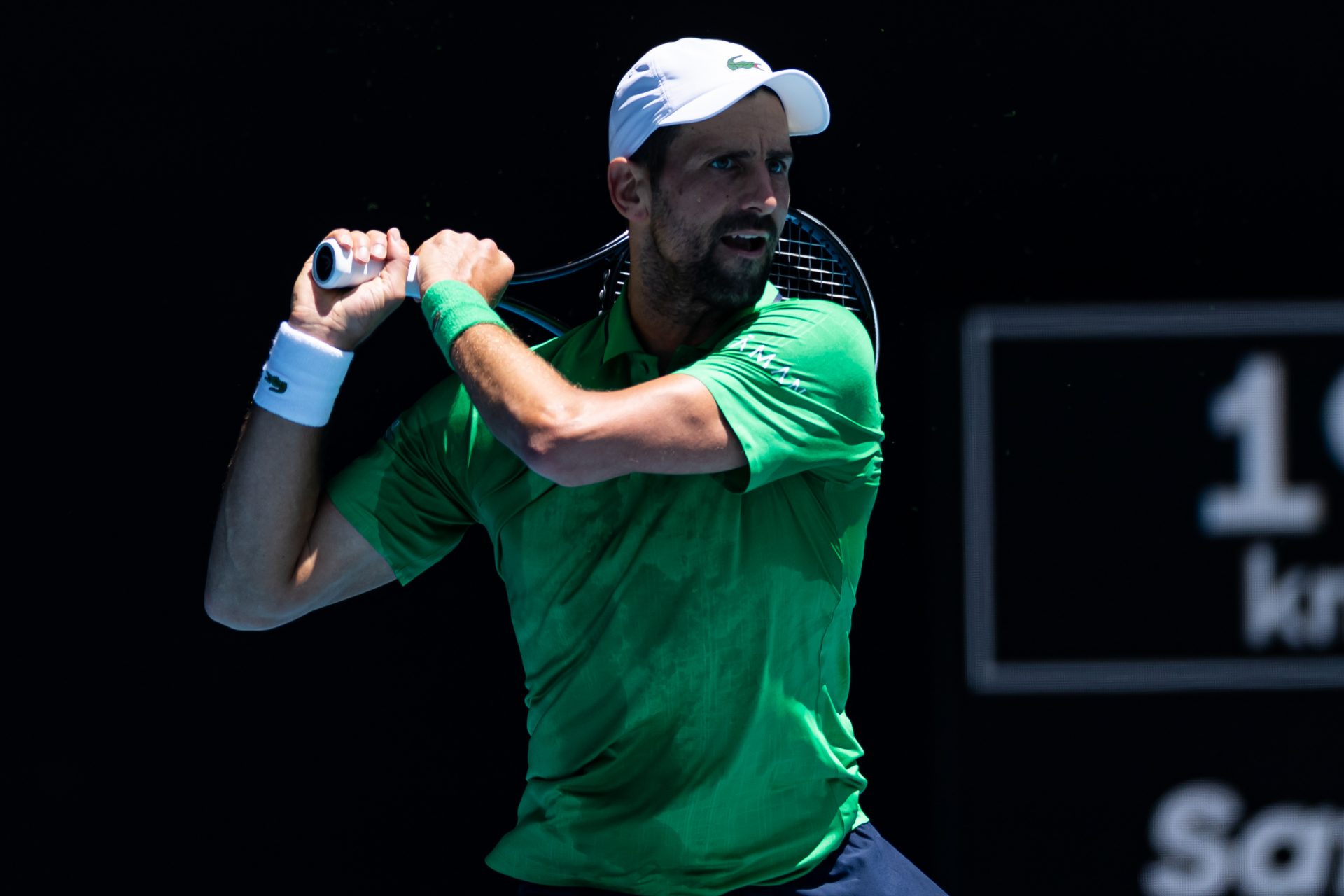 Novak Djokovic of Serbia in action against Francesco Maestrelli of Italy in the second round of the men’s singles at the Australian Open at Rod Laver Arena in Melbourne Park.
