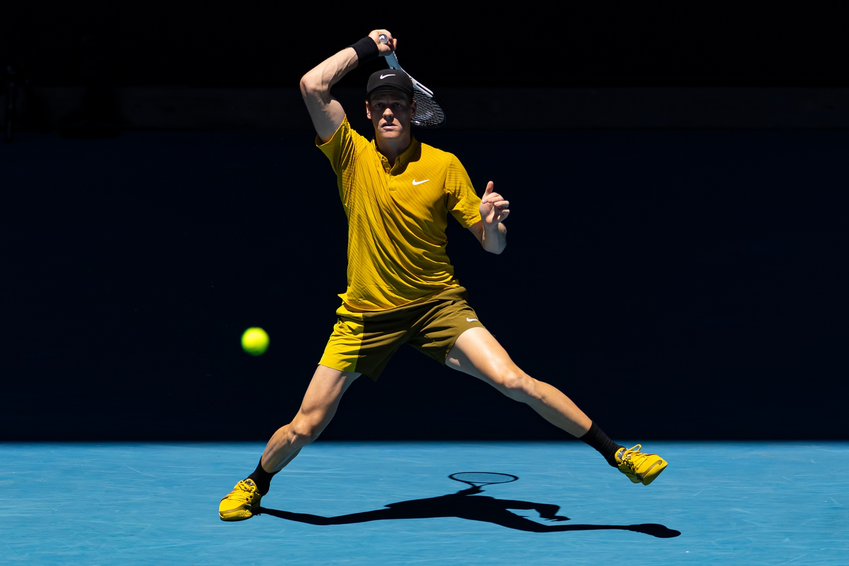 Jannik Sinner of Italy in action against Eliot Spizzirri of United States in the third round of the mens singles at the Australian Open at Rod Laver Arena in Melbourne Park.