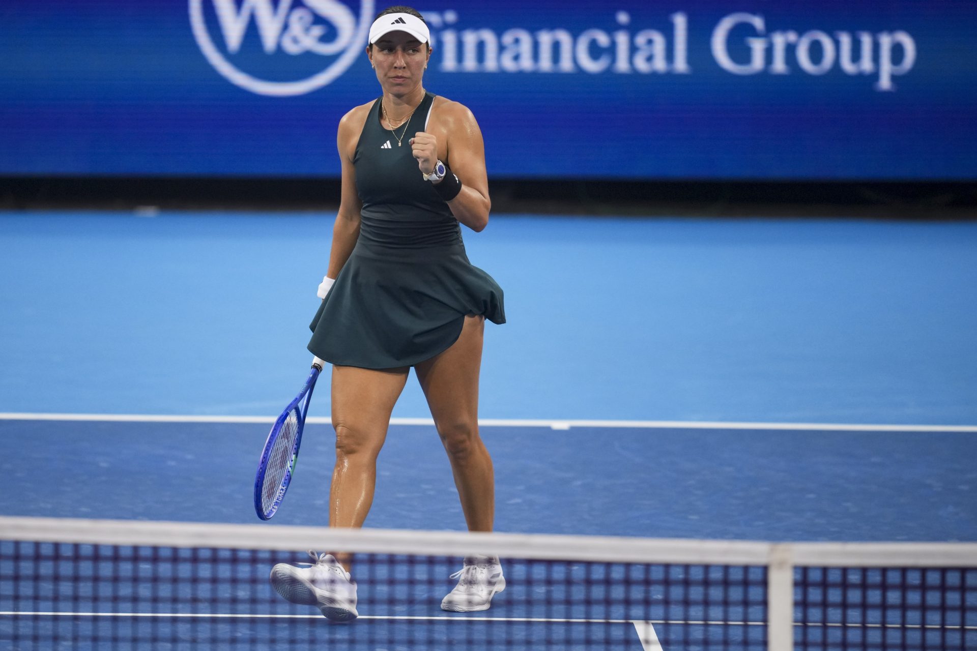 Jessica Pegula (USA) reacts after returning a shot against Magda Linette (POL) during the Cincinnati Open at the Lindner Family Tennis Center.