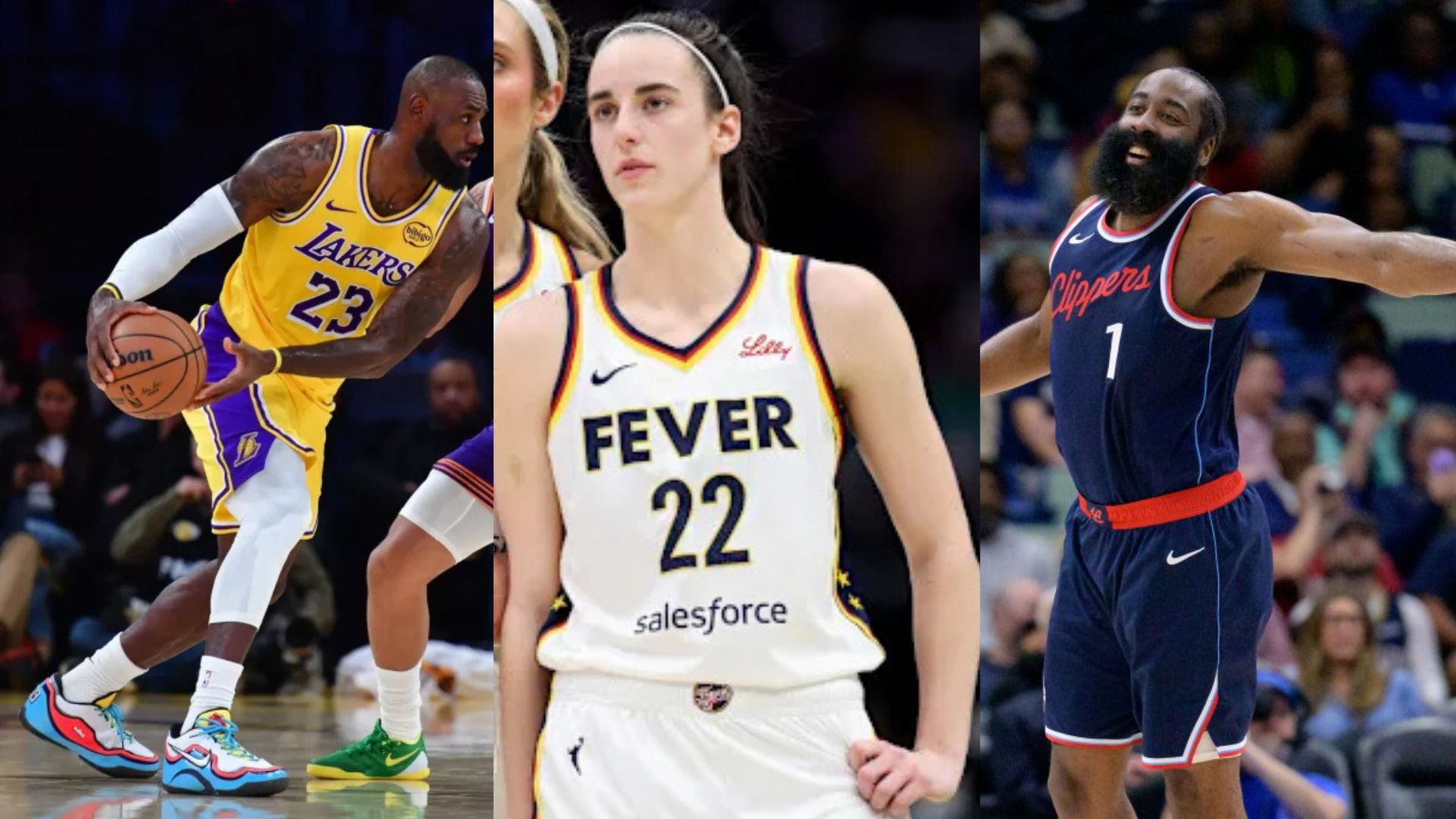 Caitlin Clark, LeBron James and James Harden. - Source: Imagn