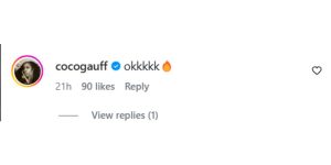 Coco Gauff's comment on Collins' video