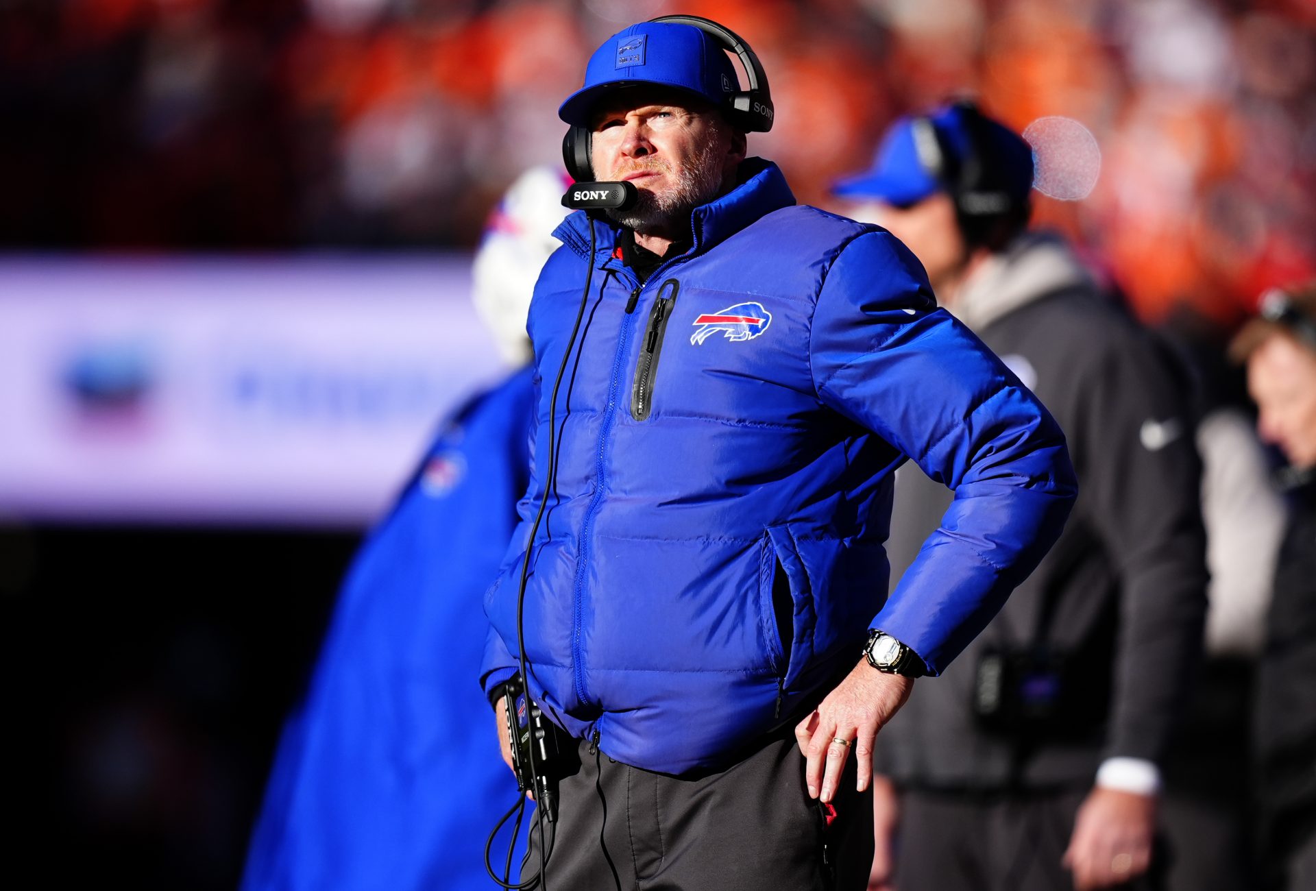 Buffalo Bills head coach Sean McDermott during the second quarter of an AFC Divisional Round playoff game against the Denver Broncos at Empower Field at Mile High.