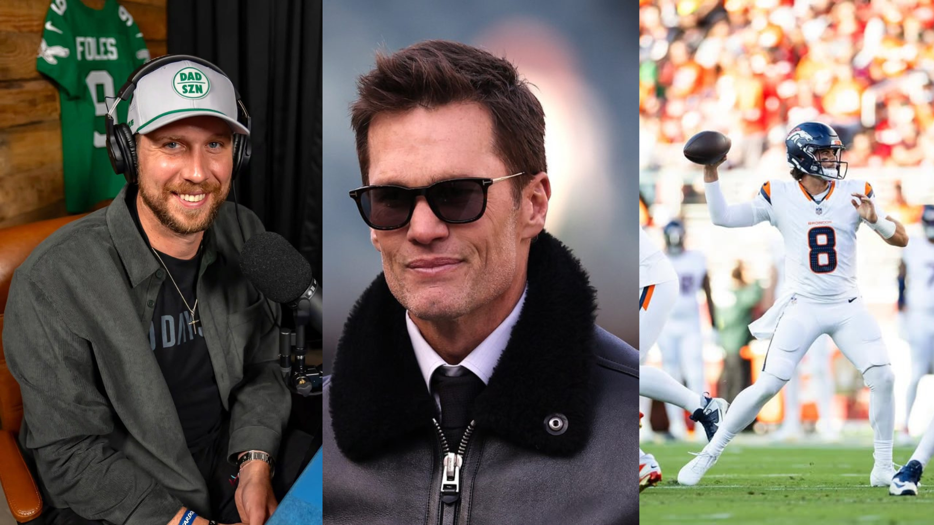 Tom Brady, Jarrett Stidham and Nick Foles. - Source: Imagn, https://www.instagram.com/p/DNyDMUx2t93/?hl=en&img_index=2, https://www.instagram.com/p/DR0dPfhkohy/?hl=en&img_index=1
