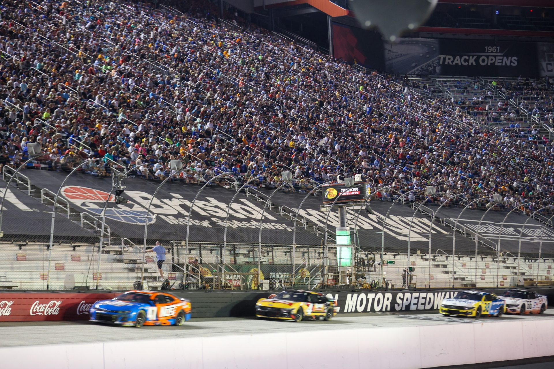 NASCAR fans watch the race at Bristol Motor Speedway.