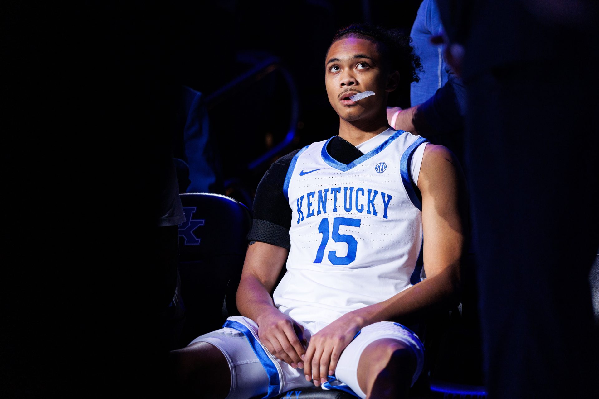 Kentucky Wildcats guard Jaland Lowe (15) waits for his name to be called during player introductions before the game against the Mississippi State Bulldogs at Rupp Arena at Central Bank Center.
Source: Imagn