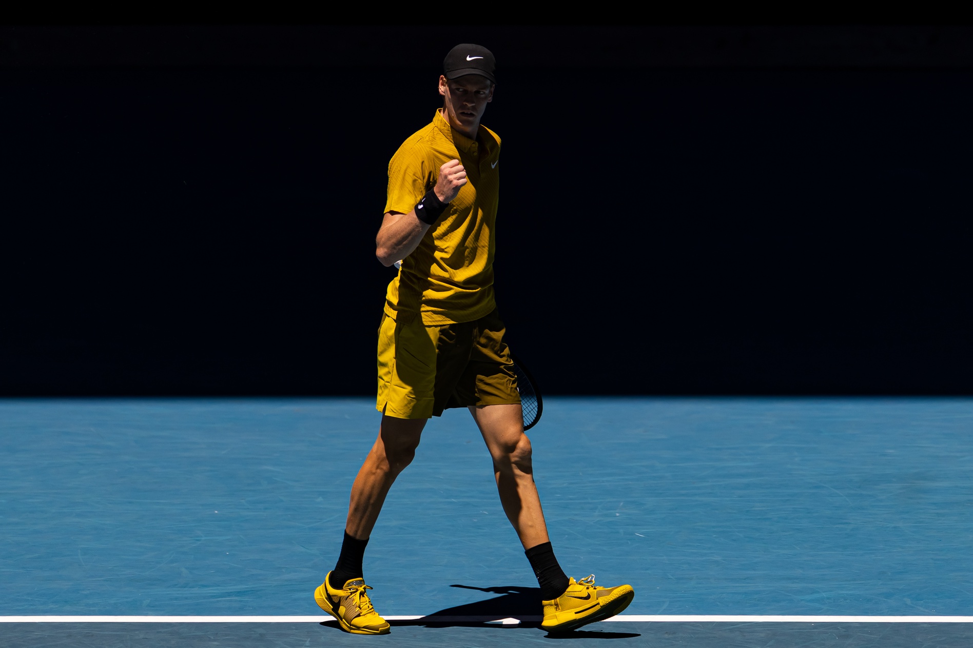 Jannik Sinner of Italy in action against Eliot Spizzirri of United States in the third round of the mens singles at the Australian Open at Rod Laver Arena in Melbourne Park.