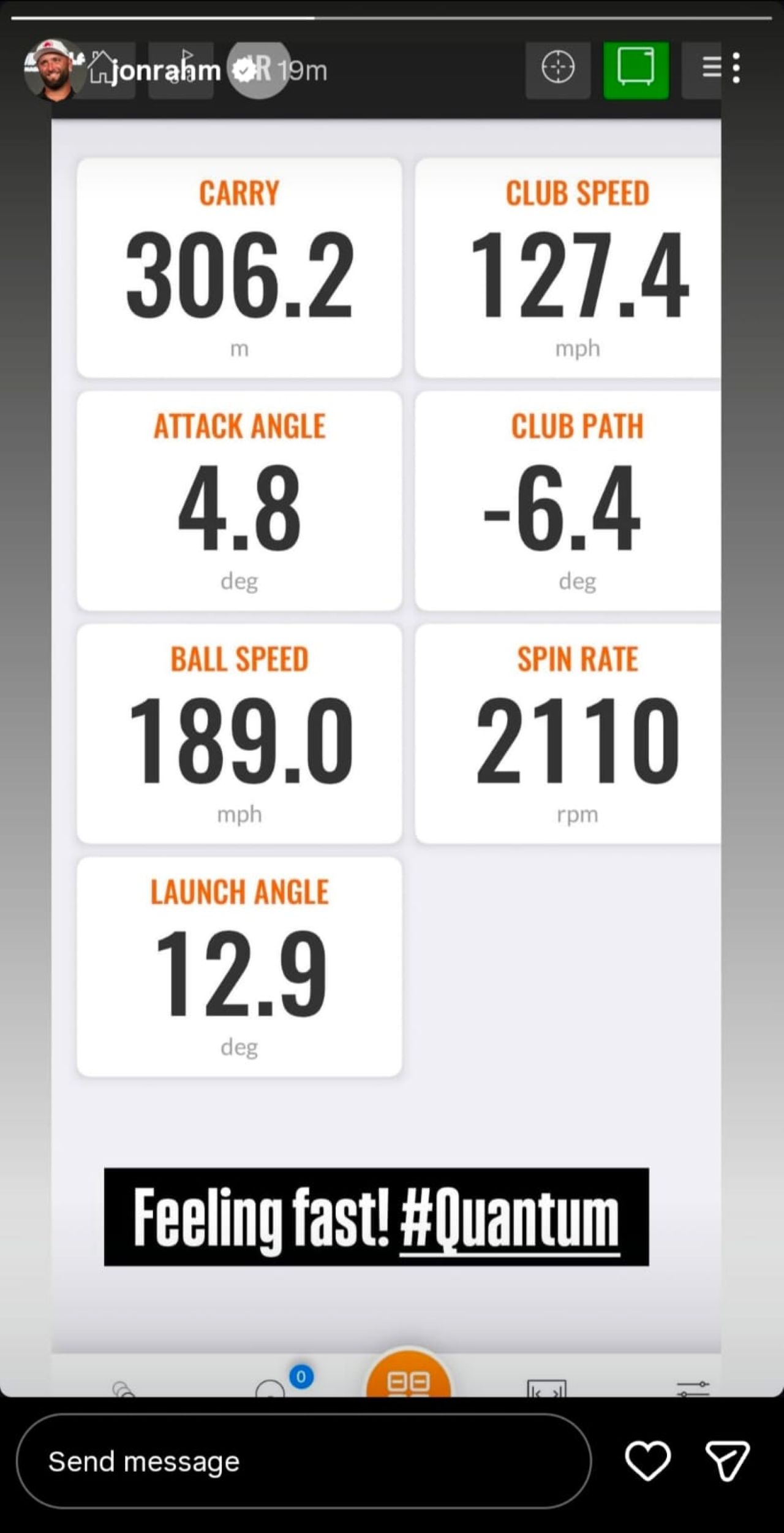 Screenshot taken from Jon Rahm's Instagram story (via @jonrahm)