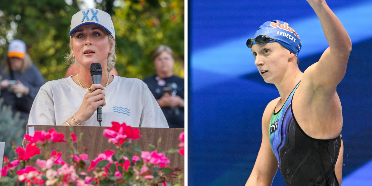 Riley Gaines and Katie Ledecky. (Images by Imagn)