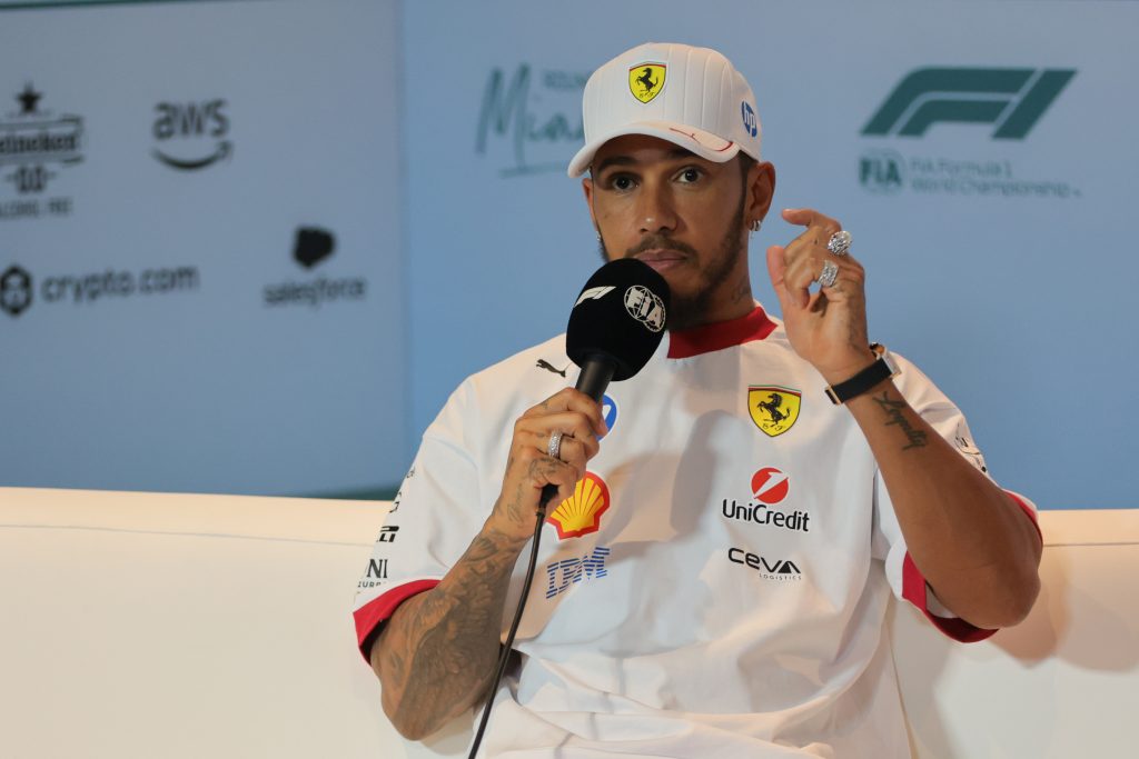 Lewis Hamilton at the 2025 Miami Grand Prix. Credits: Sam Navarro-Imagn Images